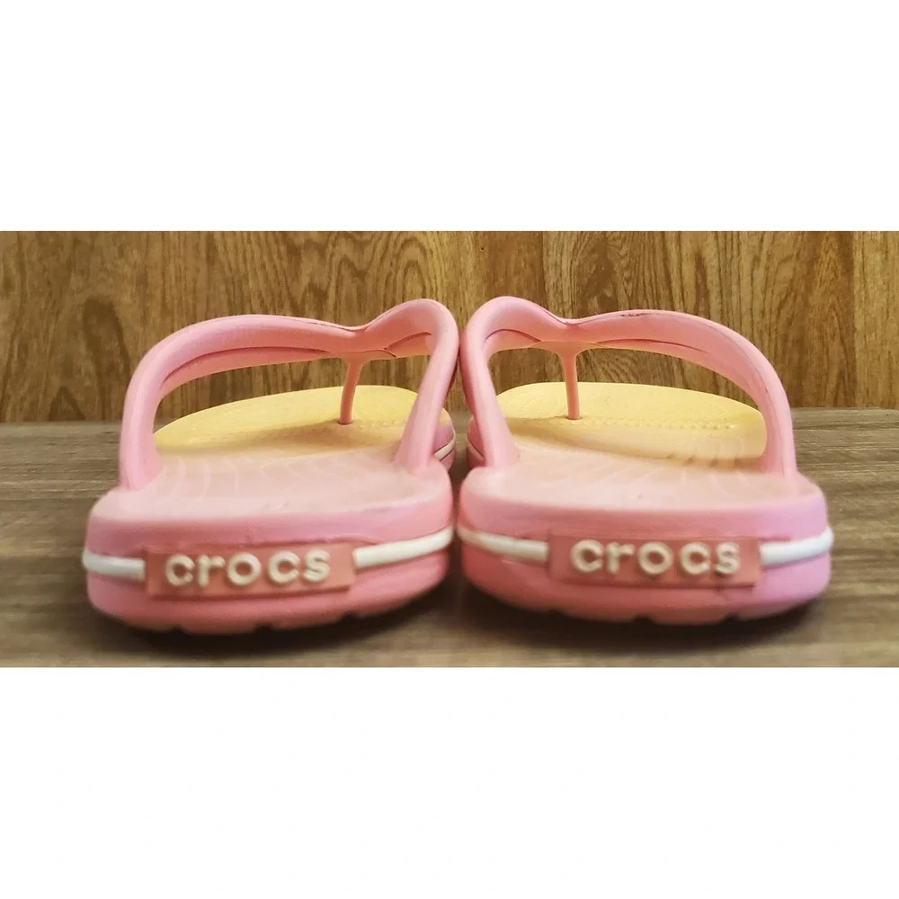 Crocs Crocband Flip Flops Ombre Thong Sandals‎ Womens Size 8 Pink Yellow